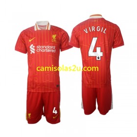 Camisolas de futebol Liverpool Virgil 4 Criança Equipamento Principal 2024/25 Manga Curta